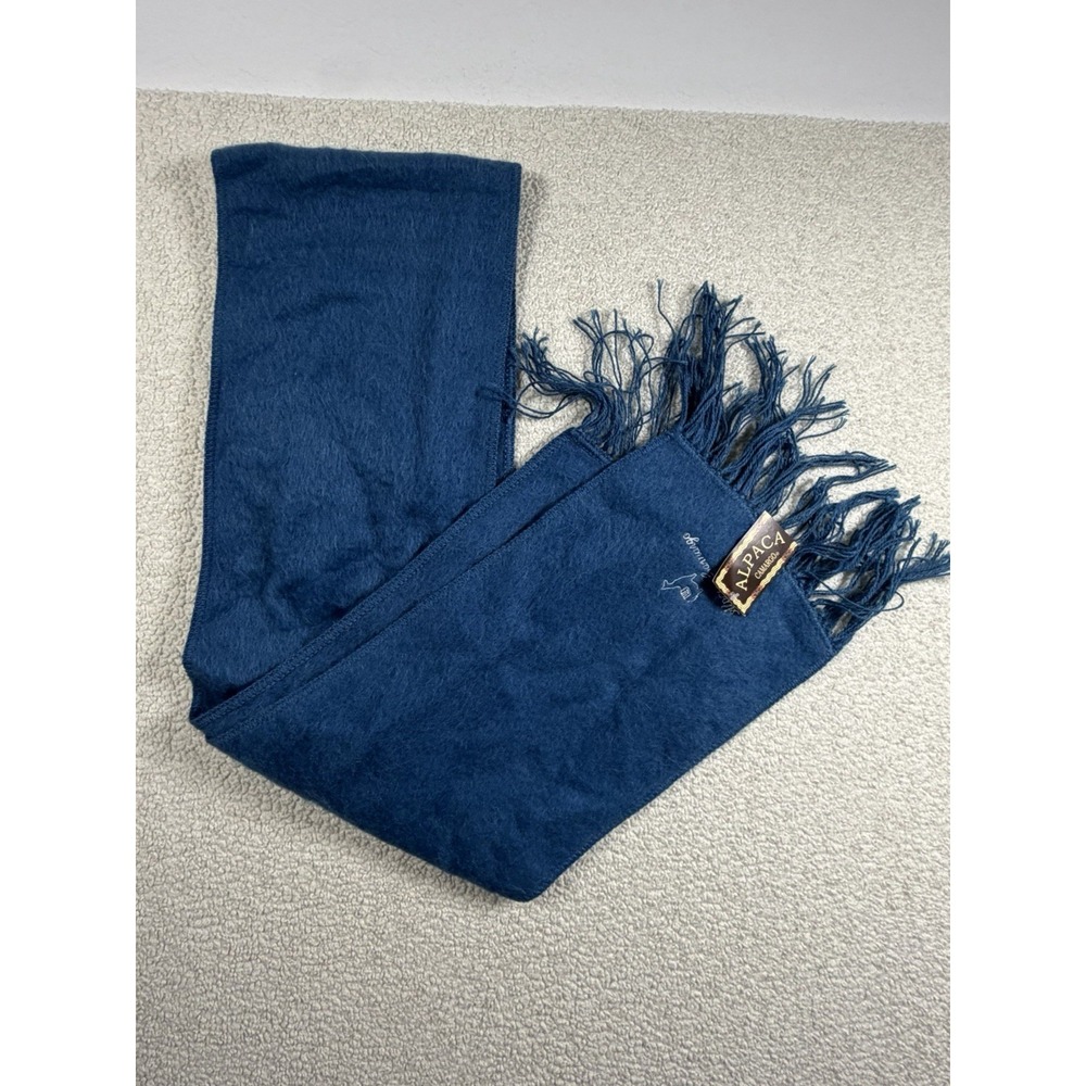 Alpaca Camargo Scarf Blue 30% Alpaca Fringe Embroidered Llama NWT - Picture 5 of 5